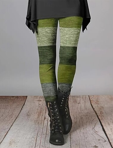  Damen Hosen Hose Leggings Streetwear Lässig Volle Länge Hohe Taille Farbblock Elastischer Bund Druck Atmungsaktivität Bequem Dehnbar Urlaub Straße Alltagskleidung Hellbraun Braun Grün Sommer Frühling