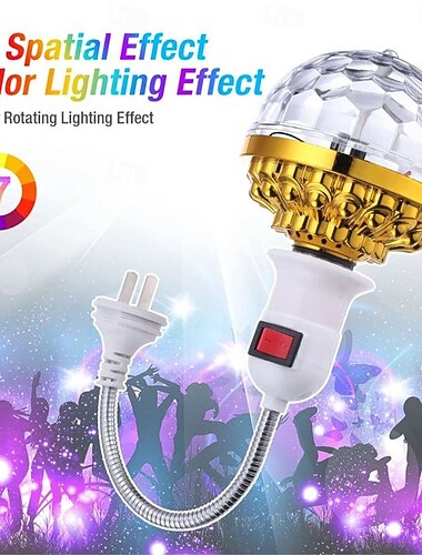  E27 カラフル回転ボールライト 自動回転ボール電球 ソケットボール RGB LED 6ビーズステージライト ファミリールームパーティー用