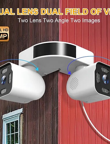  מצלמת אבטחה חיצונית חכמה אלחוטית עם WiFi של 8 מגה פיקסל, פנורמית 360 מעלות, זווית התקנה חיצונית עם שתי מצלמות Bullet, ראיית לילה בצבע מלא, בינה מלאכותית חכמה, זיהוי תנועה, התראות קול ותנועה