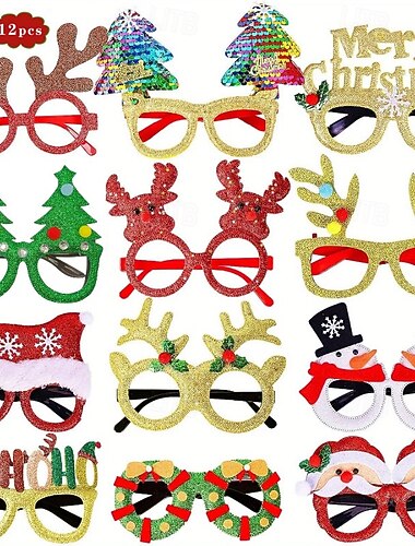 12 piezas de gafas navideñas con purpurina para fiestas navideñas, marcos para gafas, accesorios de decoración navideña, gafas de disfraz para fiestas navideñas, regalos navideños (talla única)   12 piezas de gafas navideñas con purpurina para fiestas navideñas, marcos para gafas, accesorios de decoración navideña, gafas de disfraz para fiestas navideñas, regalos navideños (talla única)