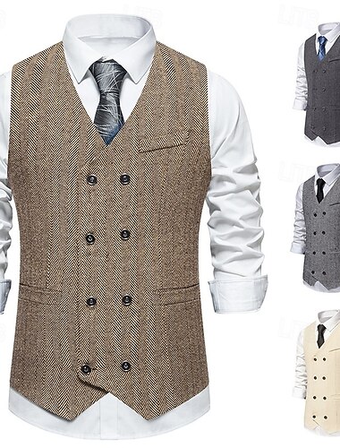  Ανδρικά Veste Γιλέκο Gilet Διακοπές Πάρτι Επιχείρηση Μοντέρνα Καθημερινό Άνοιξη Φθινόπωρο Τσέπη Κουμπιά Πολυεστέρας Άνετο Σκέτο Σταυρωτό Λαιμόκοψη V Κανονικό Σκούρο γκρι Μπεζ Καφέ Γκρίζο Γιλέκο