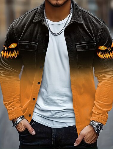  Halloween Homens Abóbora Trajes da Noite das Bruxas Camiseta de Veludo Jaqueta Camisa Camisola Manga Longa Estilo gótico escuro Feriado Outono Inverno Aberto para a Lateral Botão para baixo Quente