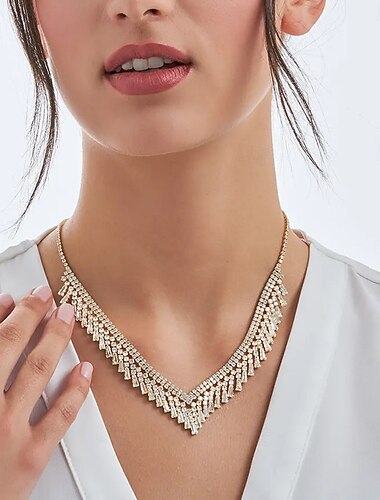 Collana girocollo Strass Per donna Elegante Artistico Lusso Frangia con nappe Matrimonio Gocce Collana Per Matrimonio Feste Quotidiano