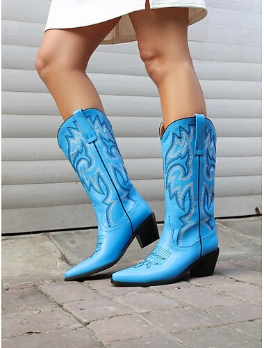  damskie kowbojskie buty w stylu western z haftowanymi kryształkami, idealne na miejski styl boho i festiwale