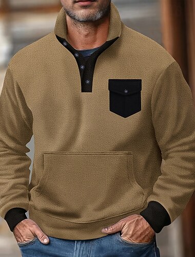  Per uomo Maglia Felpa in pile Felpa con cappuccio Maglione Nero Verde militare Blu marino Cachi Grigio Colletto Mao Semplice Patchwork Sport & Outdoor Casuale Quotidiano Streetwear Cool Abbigliamento