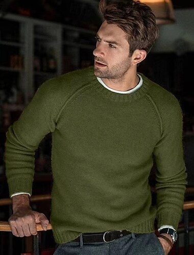  Homme Pull Côtelé Tricoter Hauts Réguliers Tricoté Coupe ajustée Uni Col ras du cou Tricots Contemporain Occasionnel Tenue quotidienne Vêtement Tenue Automne Chameau Noir S M L