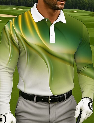  Pánské Geometrické tvary Golf Pólo Dlouhý rukáv Polo tričko Klopa Na běžné nošení Oblečení na atletiku Denní nošení 3D tisk Knoflíky Jaro Podzim Zima Černá Vodní modrá Trávová zelená