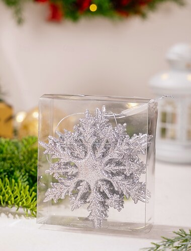  6 stuks kerst sneeuwvlok ornamenten, kleurrijke 3D glitter sneeuwvlok hangende decoraties met gouden, roze en metalen accenten voor kerstboom en vakantiedecoratie