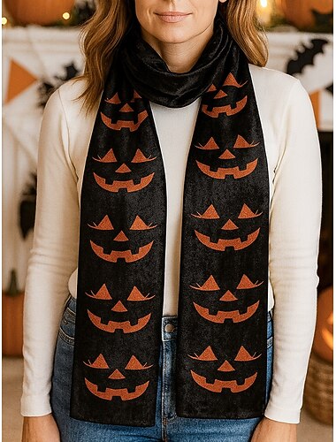  Γυναικείο κασκόλ με τυπωμένο σχέδιο για το Halloween – άνετο μακρύ σάλι με σχέδια φαντασμάτων, jack-o'-lantern και μάγισσας, απαλό και ελαφρύ φθινοπωρινό αξεσουάρ για πάρτι με μεταμφιέσεις, trick-or-treat, φεστιβάλ και καθημερινή χρήση