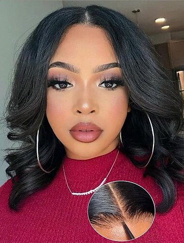  Draag en ga lijmloze pruiken, voorgeplukte body wave pruik van echt haar voor zwarte vrouwen, body wave lace front pruiken, geüpgraded, geen lijm nodig, voorgesneden 4x4 lace closure voor beginners