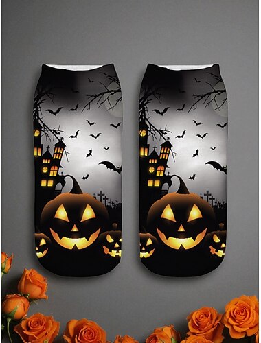  Halloween-printsokken voor dames met pompoen-, kat- en spookhuisontwerp - leuke nachtclubkousen voor kostuums en vakantie-outfits