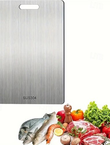  ステンレススチール製のまな板 - 両面デザイン、キッチンやレストランでの使用に適した食品グレードの金属製まな板
