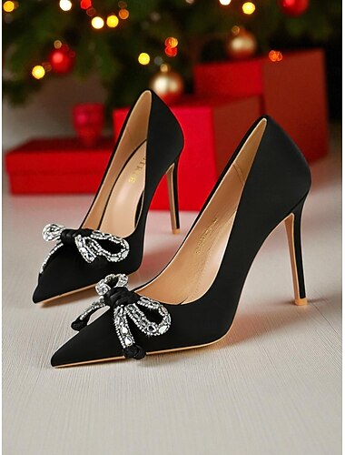  Oranje stilettohakken voor dames met kristallen strik - satijnen pumps met puntige neus voor cocktailparty's, feestdagen en elegante avonden