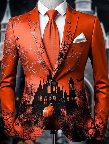  Halloween رجالي قرع قصر جاكيت بليزر مريح فني كاجوال ملابس الحفلات والسهرات مناسب للبس اليومي مهرجان طباعة ثلاثية الأبعاد Buttons متعدد الجيب الربيع خريف & شتاء حز كم طويل أحمر أرجواني برتقالي