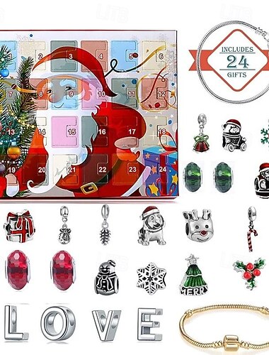  تقويم مجيء عيد الميلاد، سوار DIY، هدية للأطفال لمدة 24 يومًا، مجموعة مجوهرات حرفية، خرز DIY &صندوق سحري أعمى، سوار حب مصنوع يدويًا هدية للأطفال