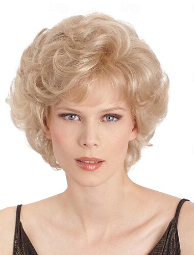  Perruque blonde courte et bouclée - Fibre résistante à la chaleur et duveteuse, aspect naturel, perruque élégante et quotidienne pour costume et cosplay