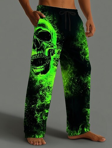  Halloween Ανδρικά Κοστούμια Halloween Νεκροκεφαλές Παντελόνια Φαρδύ παντελόνι Casual παντελόνι Μεσαία Μέση Σκούρο γοτθικό στυλ Αργίες Ελαστική μέση με κορδόνι Παντελόνι σε σχήμα λινού με τσέπες