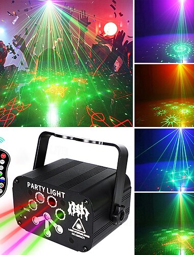  Luci per feste, luci da discoteca per DJ con proiezione di motivi e stroboscopio colorato RGB attivato dal suono, illuminazione da palco per feste, balli al coperto, compleanni, rave, bar, karaoke,
