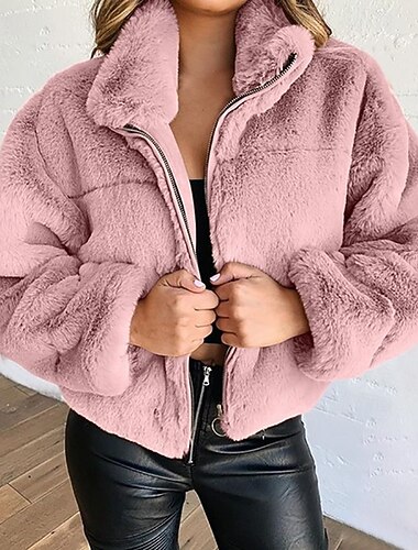  Per donna Cappotto Invernale Cappotto Teddy Cappotto in Pelliccia Sintetica Caldo Confortevole Cerniera All'aperto Casual Semplice Streetwear Ferie Uscire Weekend Cerniera Corto Collo ripiegato