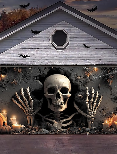  Halloween Copertura per porta del garage Grande appeso Costumi scheletro La Morte Gotico punk oscuro Da serata All'aperto Sfondi di ripresa Yarda Casa infestata Decorazioni Parete Porta Sfondo