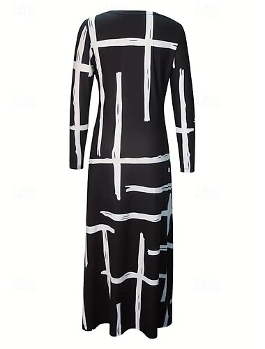  Dames Maxi-jurk Hemdjurk A lijn jurk Casual Boho Dagelijks Afspraakje Uitgaan Normale pasvorm Grafisch Geometrisch Tie Dye Lange mouw Strakke ronde hals Zwart Lente Herfst Winter
