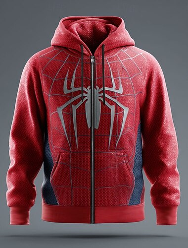  Halloween Муж. SPIDER 3D Толстовка Панк Круто Вырез под горло Для вечеринок Подарок Уличная одежда Желтый Красный Кулиска Молния Осень Зима Дизайнер