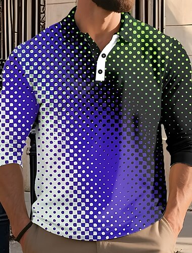  Męskie Abstrakcja Geometryczny Gra polo Długi rękaw Koszulki polo Klapa Codzienny Athleisure Dzienne zużycie Druk 3D Guziki Wiosna Jesień Zima Czerwony Niebieski Zielony