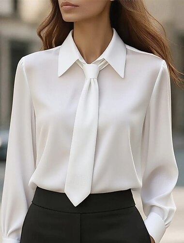  Per donna Camicia da lavoro Blusa Semplice Moderno Casual Manica Lunga Colletto a Camicia Top Regolari Quotidiano Ferie Patchwork Nero Bianco Rosa Cachi Autunno