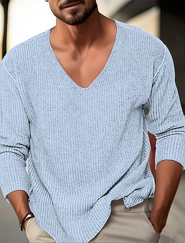  Homme Pull Pull Tricoté Côtelé Tricoter Hauts Réguliers Tricoté Uni Col en V Mode Basique Vacances Tenue quotidienne Vêtement Tenue Automne Hiver Noir Rose M L XL