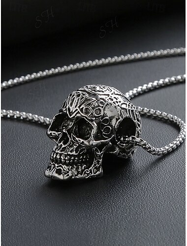  Heren Halloween Gothic Skull Hanger Ketting - Vintage Gesneden Legering Ketting Sieraden voor Feesten, Cosplay en Dagelijkse Punk Stijl