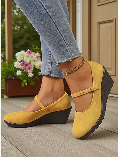  zeppe gialle Mary Jane da donna – comode scarpe con plateau e punta tonda per uscite informali e ufficio