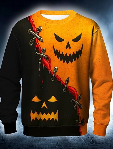  Halloween Per uomo Zucca Felpa Punk Festa Girocollo Vacanza Nero Girocollo 3D Tutte le stagioni progettista