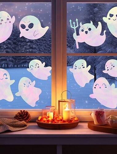  ハロウィンサンキャッチャーウィンドウクリングウォールステッカー、かわいい漫画ゴーストガラスステッカー、ショップウィンドウ装飾ハロウィンパーティーホームデコレーション用の取り外し可能な静電気防止ステッカー