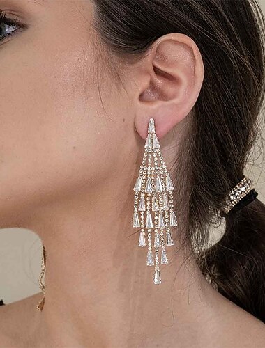  Mujer Zirconia Cúbica Pendientes colgantes Borlas Precioso Gypsophila Elegante Moda Diamante Sintético Aretes Joyas Plata Para Boda Fiesta Diario Festival 1 Par