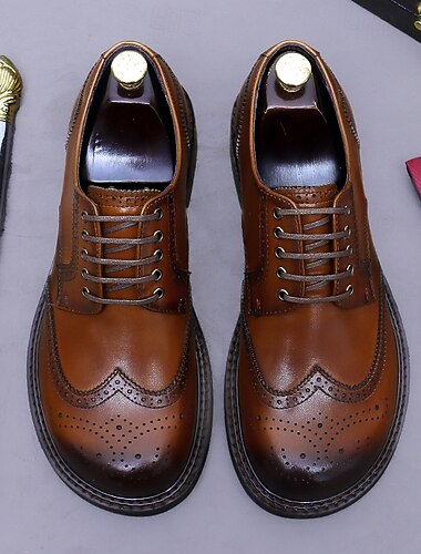  Bruine leren Oxford-schoenen voor heren - brogues van eersteklas volnerf rundleer met vleugeltipdetails, klassiek veterontwerp voor zakelijke kleding, formele bijeenkomsten en kantoorkleding