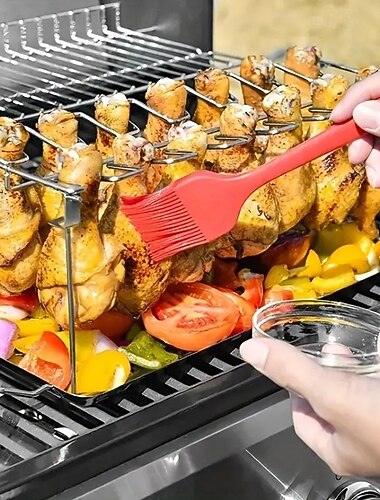  roestvrijstalen kippenpoot- en vleugelrek, opvouwbaar verticaal braadrek voor barbecue, roken, oven, ideaal voor picknick en kamperen, gemakkelijk op te bergen keukenaccessoire