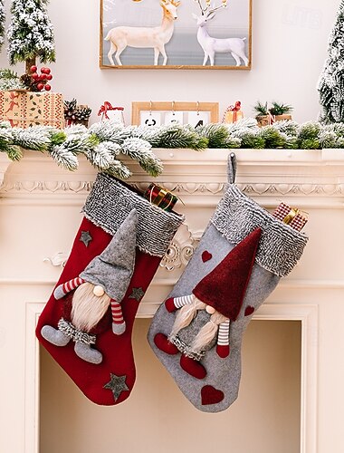  Chaussette de Noël motif forêt nordique Père Noël et Rudolph, chaussette de vacances pour enfants, sac cadeau, décoration de Noël, cheminée, fête festive, accessoire saisonnier