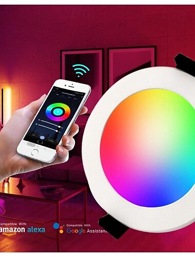  תאורת תקרה לד עם תאורת שקועה, WiFi, Bluetooth, תאורת תקרה צמודה, תאורת פח, שינוי צבע RGB, ניתן לעמעום, לחדר שינה, סלון, גופי תאורה לתקרה במטבח