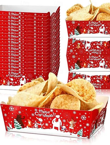  20 stk. julesnacksbrett, engangs papirfestfat til høytidssnacks, julefestservise