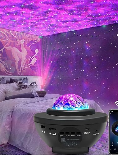  Proiettore di luce a forma di galassia stellare con altoparlante Bluetooth, proiezioni dinamiche a più colori, proiettore di luce notturna a forma di stella per bambini e adulti, luci per la camera da