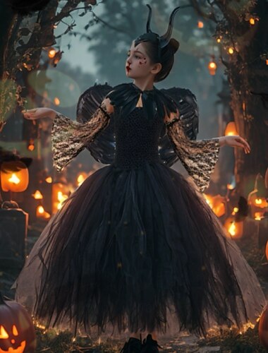  קוסם ללא שם: Malficent ליל כל הקדושים שמלות תחפושת מפוארת טוטו קוספליי בגדי ריקוד ילדים בנות האלווין (ליל כל הקדושים) קרנבל הצגה מפלגה תחפושות ליל כל הקדושים קלות לְהִתְחַפֵּשׁ