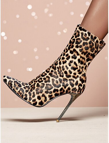  Dames enkellaarsjes met luipaardprint en stiletto's - sexy puntige laarsjes met hoge hak voor uitgaansgelegenheden, feesten en clubs