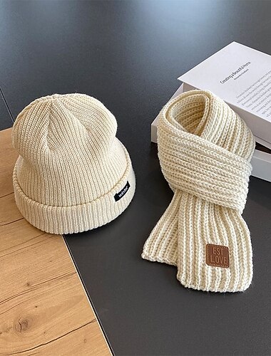  Conjunto de gorro de punto unisex para niños, bonito gorro de punto con estampado de letras y orejeras, gorro de invierno ligero y cálido para otoño/invierno, regalo de Acción de Gracias.