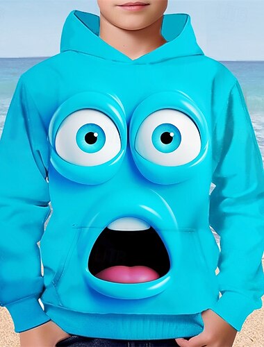 Толстовка с капюшоном и забавным рисунком улыбающегося лица с длинным рукавом, 3D-принт, осень-зима, уличная одежда для детей 4-12 лет, с капюшоном, повседневная, стандартного кроя   Толстовка с капюшоном и забавным рисунком улыбающегося лица с длинным рукавом, 3D-принт, осень-зима, уличная одежда для детей 4-12 лет, с капюшоном, повседневная, стандартного кроя