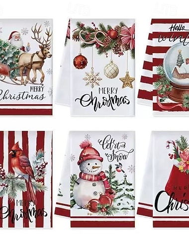  6 sztuk świątecznych ściereczek kuchennych – ultramiękkie, chłonne ściereczki kuchenne z motywem bałwana i renifera – dekoracja świąteczna w stylu vintage z motywem kreskówek do kuchni i łazienki,