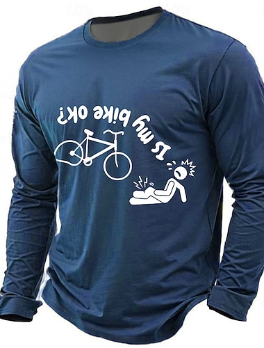  Camiseta de Manga Longa Masculina Engraçada 'Meu Bicicleta Está Bem?' Camiseta Gráfica de Ciclismo Camisa de Hobby Engraçada para Ciclistas no Outono
