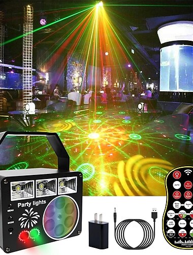  LEDパターン投影付きパーティーライト、3イン1サウンドアクティブDJライトRGBプロジェクター、リモコン付き、家庭用カラオケ、誕生日、結婚式、ダンスフロアの装飾用