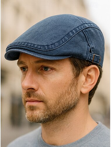  Herrkeps i tvättad bomull med murgrönsmönster – tidningsboykeps med justerbart spänne, lätt och andningsbar vintage-modell för golf, resor, friluftsliv och vardagsbruk