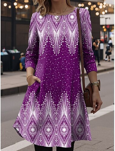  Damen Minikleid T-Shirt-Kleid A Linie Kleid Urlaub Lässig Täglich Date Normale Passform Ombre Grafik Abstrakt Langarm Rundhalsausschnitt Rote Königliches Blau Blau Purpur Sommer Frühling Herbst Winter