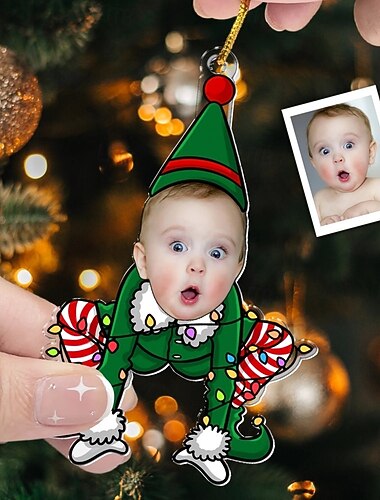  زينة عيد الميلاد بالصور الشخصية، زينة شجرة عيد الميلاد على شكل قزم مضحك، هدايا معلقة على شكل وجه مخصص للعائلة